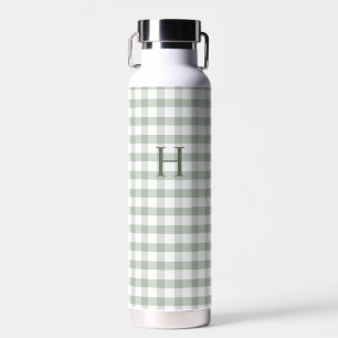 Botella De Agua Clásico Gingham Verde Monograma Moderno