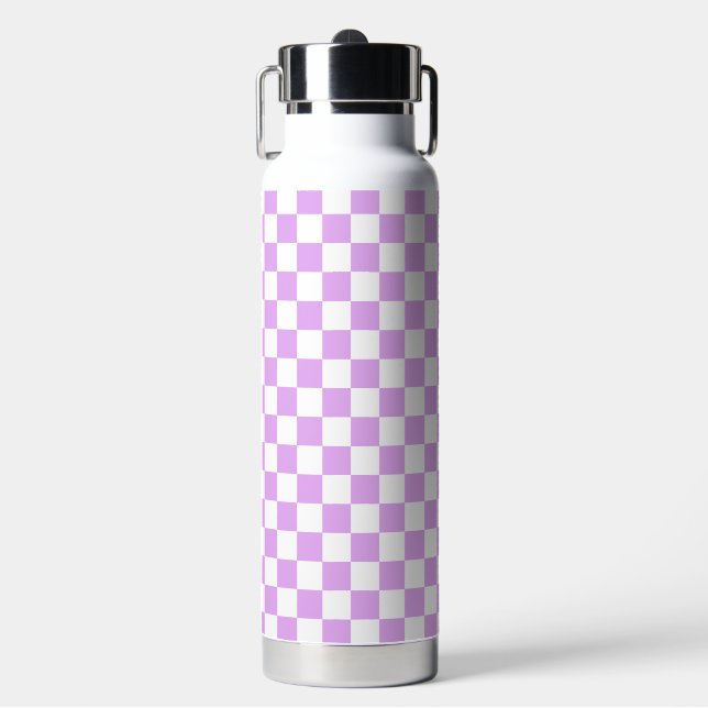 Botella De Agua Clásico tablero de ajedrez de lavanda claro (Frente)