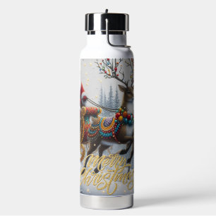 Botella De Agua Clásico/Vintage Navidad Santa & reno