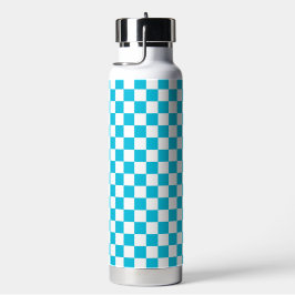 Botella De Agua Classic aqua blue checkerboard