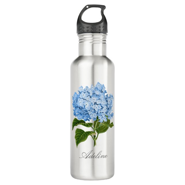 Botella De Agua Classic Blue Hydrangea Flower with Name (Anverso)