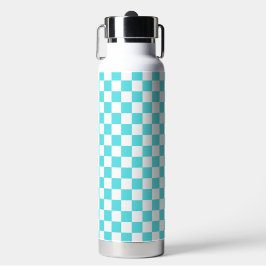 Botella De Agua Classic visual turquoise blue checkerboard