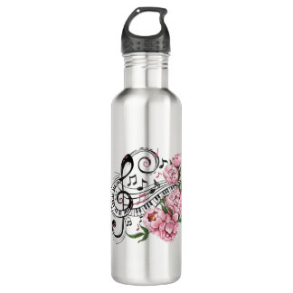Botella De Agua Claves y flores de piano