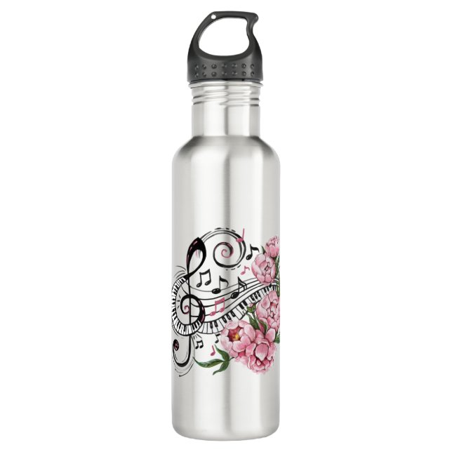 Botella De Agua Claves y flores de piano (Anverso)
