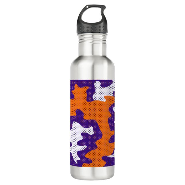 Botella De Agua Clemson-Inspired Orange & Purple Tiger Camo (Anverso)