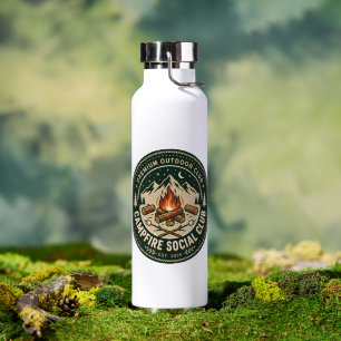 Botella De Agua Club Social de Fogata Retro Insignia de Montaña al
