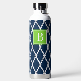 Botella De Agua Coastal Preppy Nautical Monogram - Navy & Lime