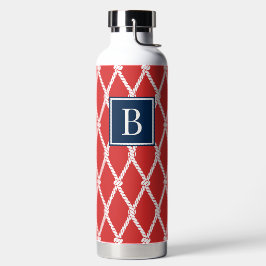 Botella De Agua Coastal Preppy Nautical Monogram - Red & Navy