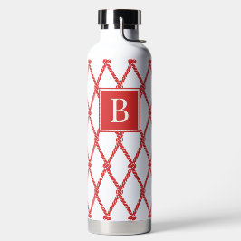 Botella De Agua Coastal Preppy Nautical Monogram - Red & White