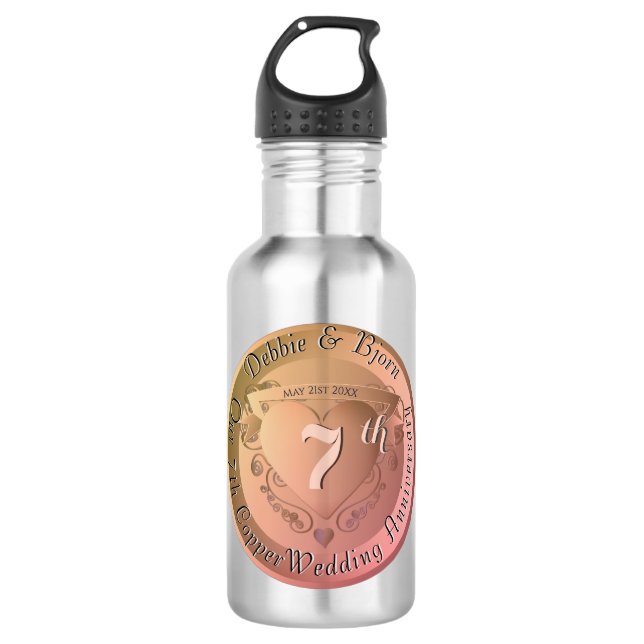 Botella De Agua Cobre del 7/22 Aniversario del Boda (Anverso)