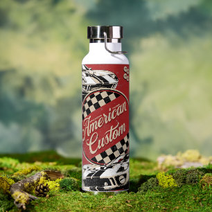 Botella De Agua Coche de carreras retro personalizado americano