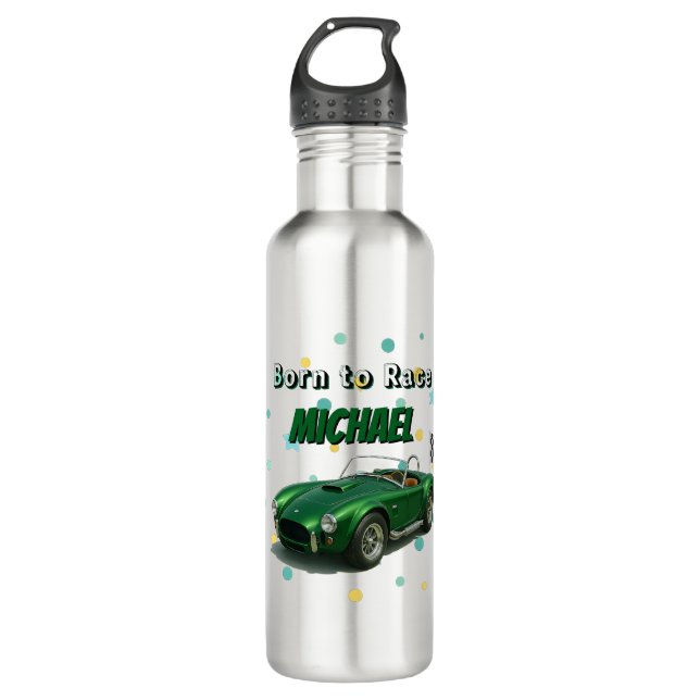 Botella De Agua Coche de Carreras verde de fiesta de cumpleaños de (Anverso)