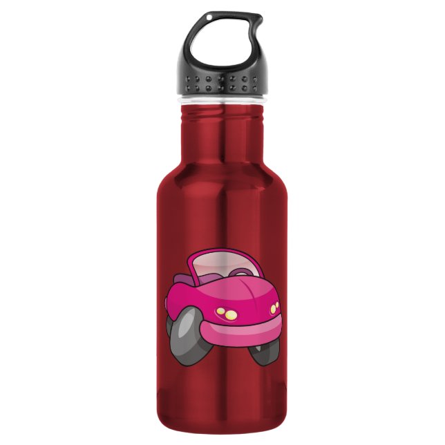 Botella De Agua Coche de dibujos animados rosa (Anverso)
