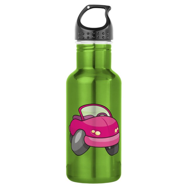 Botella De Agua Coche de dibujos animados rosa (Anverso)
