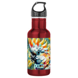 Botella De Agua Cockatoo Bird Yellow Poppies Personalized