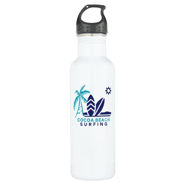 Botella De Agua Cocoa Beach Surfing Water Bottle (Anverso)