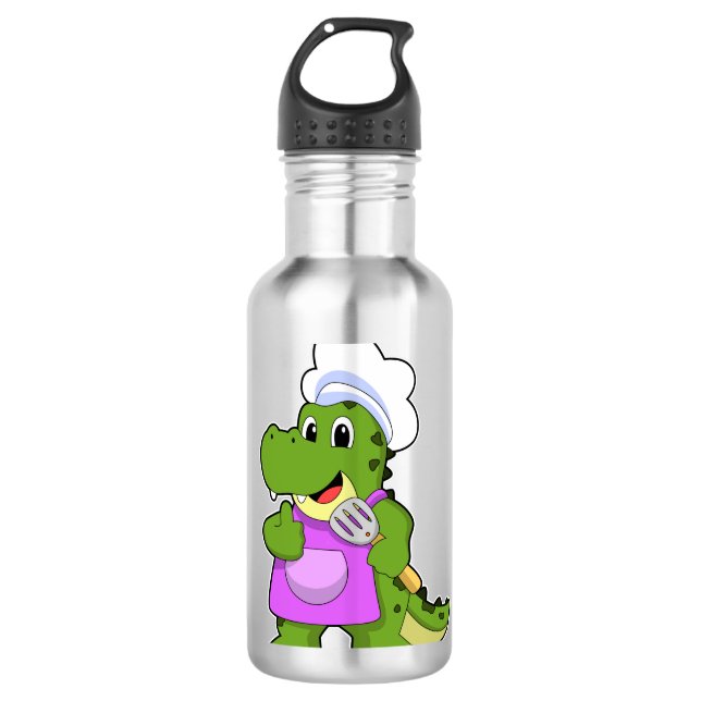 Botella De Agua Cocodrilo como cocinero con espátula (Anverso)