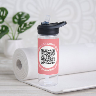 Botella De Agua Código QR moderno, texto personalizado, rosa y bla