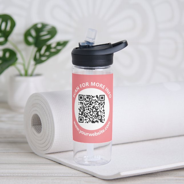 Botella De Agua Código QR moderno, texto personalizado, rosa y bla (Yoga)