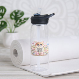 Botella De Agua Código QR personalizado Kawaii lindo gato floral r
