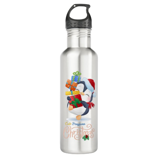 Botella De Agua Colección de navidad de pingüinos cutáneos #1 (Anverso)