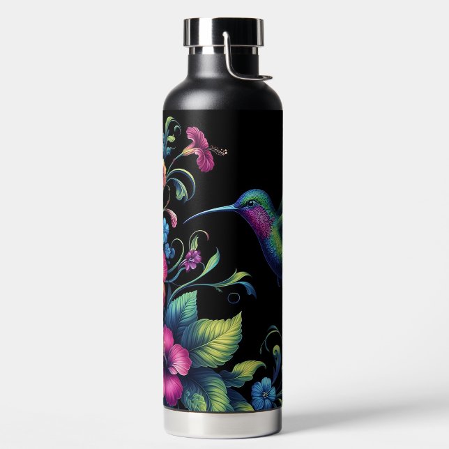 Botella De Agua Colibrí vibrante con flores (Izquierda)