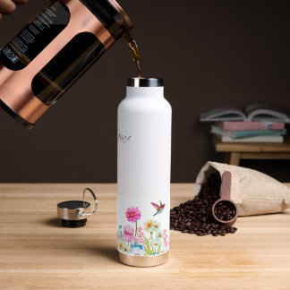 Botella De Agua Colibrí y flores Acero inoxidable