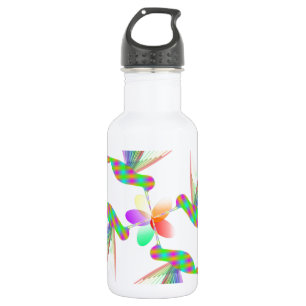 Botella De Agua Colibríes arco iris besando una flor