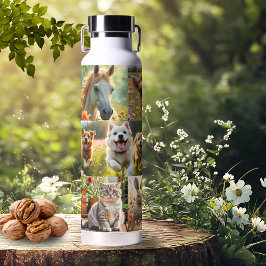 Botella De Agua Collage Artístico de Animales y Mascotas Adorables