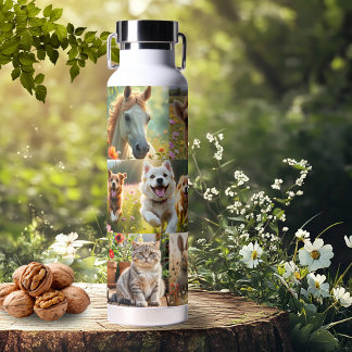 Botella De Agua Collage Artístico de Animales y Mascotas Adorables