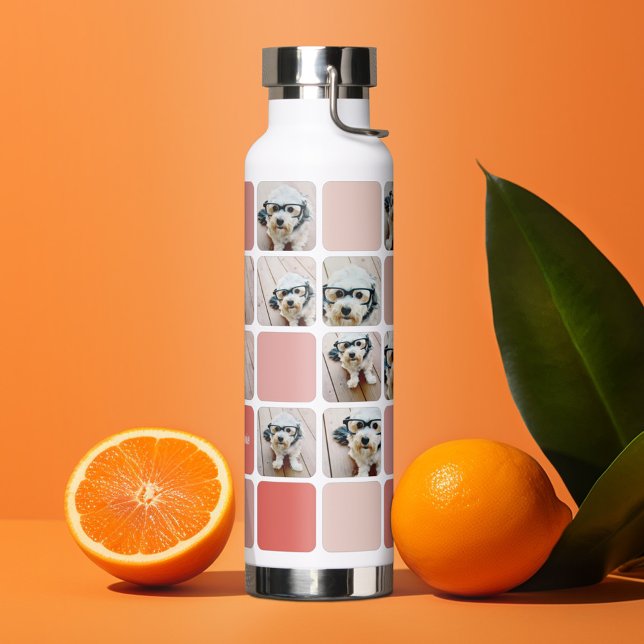 Botella De Agua Collage de 10 fotografías cubo moderno - rubor ros (Personalized water bottle - custom photo collage)