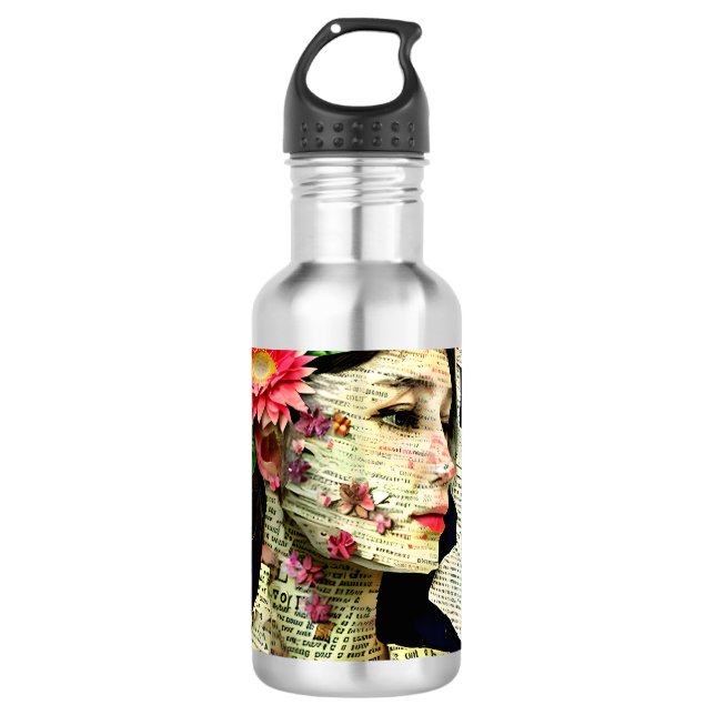 Botella De Agua Collage de arte de mujer bonita   (Anverso)
