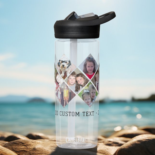 Botella De Agua Collage de fotos - 13 Fotos Patrón De Diamantes Po (Photo collage with Custom Text)