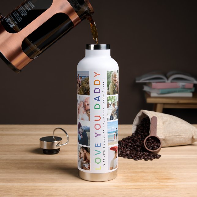 Botella De Agua Collage de fotos "AME A TU DADADA" (Café)