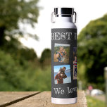 Botella De Agua Collage de fotos del Día del Padre<br><div class="desc">El mejor papá jamás atrevido tipografía blanca en botella de agua de carbón de carbón oscuro - regalo personalizado del Día del Padre o regalo de cumpleaños para papá con tus 5 fotos,  tu texto y tu firma.</div>