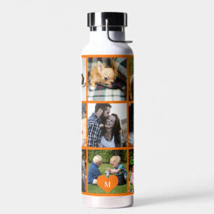 Botella De Agua Collage de fotos monograma personalizado moderno n