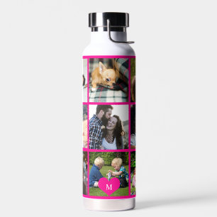 Botella De Agua Collage de fotos monograma personalizado moderno r