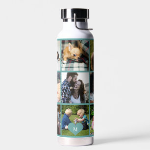 Botella De Agua Collage de fotos monograma personalizado moderno v