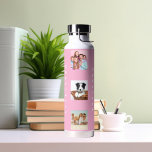 Botella De Agua Collage de fotos nombre de familia rosa<br><div class="desc">Personaliza y agrega 9 fotos de familia,  amigos,  mascotas. Agregue su nombre de pila y letras blancas de nombre de familia. Fondo rosa</div>