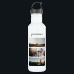 Botella De Agua Collage de fotos sencillo moderno<br><div class="desc">Botella de agua moderna con un diseño simple y mínimo en blanco y negro con un collage de fotos de cuatro de tus fotos favoritas junto con tu nombre en un guión elegante.</div>