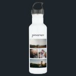 Botella De Agua Collage de fotos sencillo moderno<br><div class="desc">Botella de agua moderna con un diseño simple y mínimo en blanco y negro con un collage de fotos de cuatro de tus fotos favoritas junto con tu nombre en un guión elegante.</div>