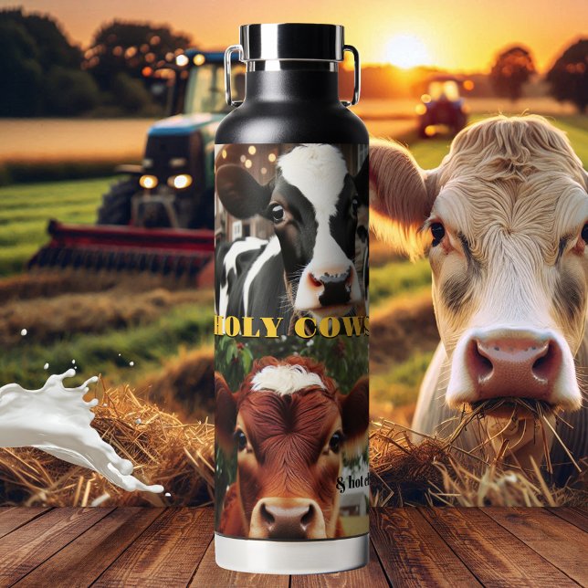 Botella De Agua Collage de vaca sagrada Guay Leche chocolate calie (Insulated water bottle featuring a collage of cute cows - cool milk or hot chocolate)