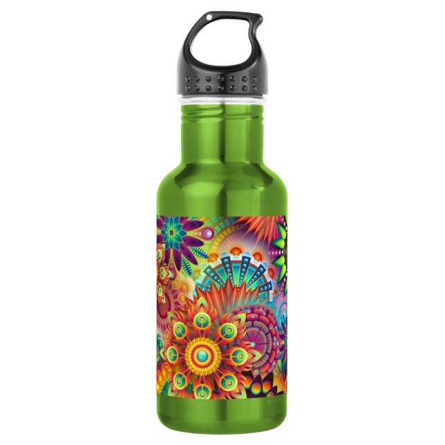 Botella De Agua Collage Floral Mandala Psicodélico (Anverso)