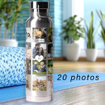 Botella De Agua Collage simple monogramado keepsake<br><div class="desc">Añade 20 fotos familiares, de niños, mascotas o de mejores amigos y crea tu propia botella de agua blanca y negra a la moda con tu nombre de monograma personal o familiar en el interior de un corazón blanco. Fácil de personalizar con las imágenes cuadradas y la letra de su...</div>
