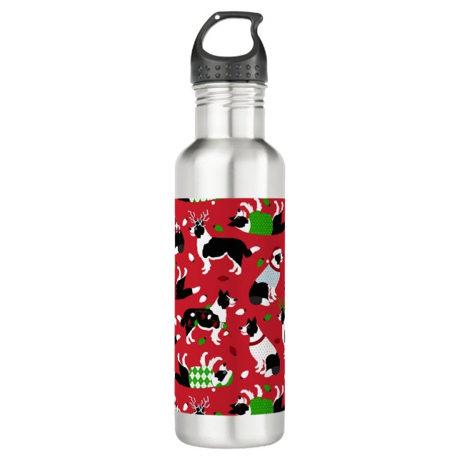 Botella De Agua Collie de borde de navidades (Anverso)