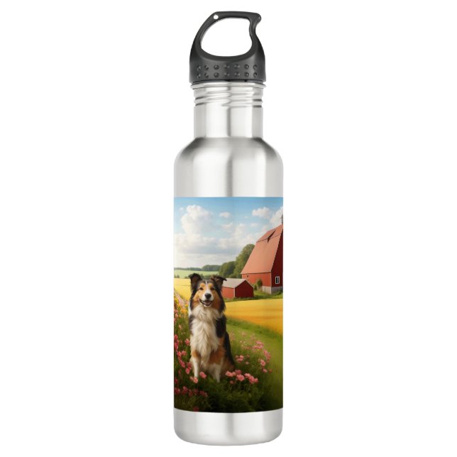 Botella De Agua Collie estándar en la granja (Anverso)