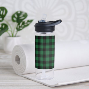 Botella De Agua Colocación de búfalo verde y negro, a cuadros