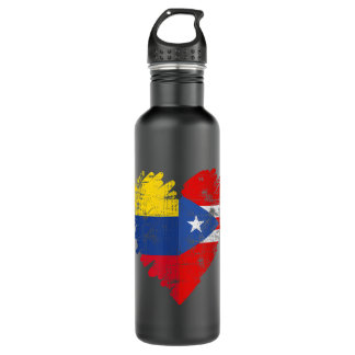 Botella De Agua Colombia Bandera de Puerto Rico Corazón colombiano