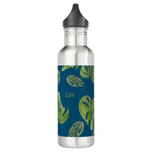 Botella De Agua Color de agua de mano Monstera Adansonii Leaf Azul