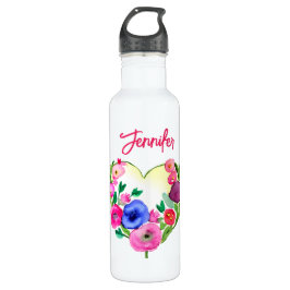 Botella De Agua Color de agua floral floral personalizado azul